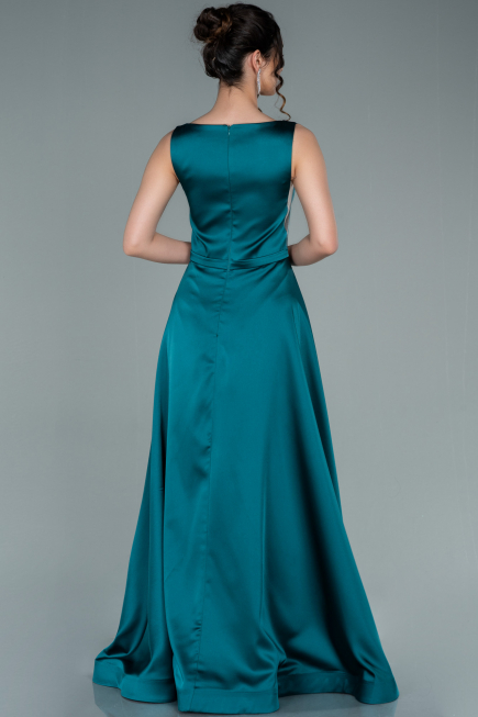 Long Emerald Green Satin Prom Gown ABU2350