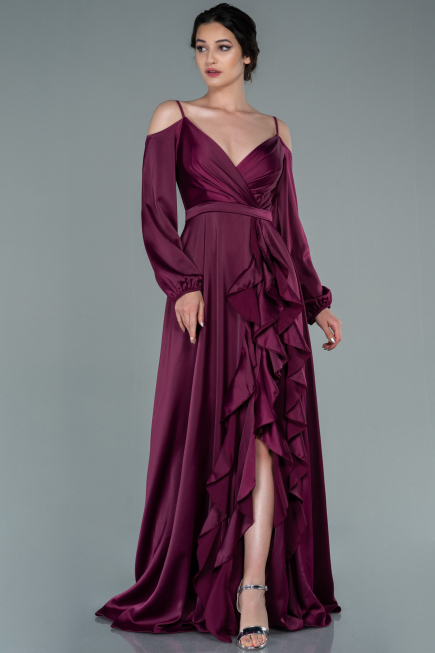 Long Cherry Colored Satin Evening Dress ABU2339
