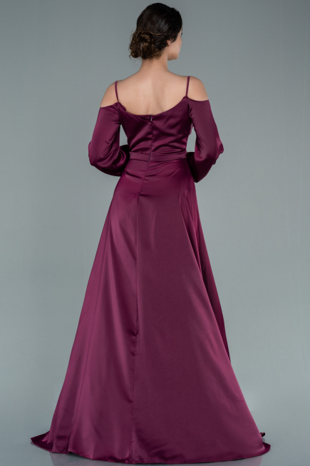 Long Cherry Colored Satin Evening Dress ABU2339