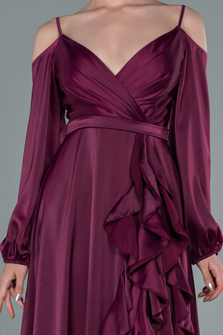 Long Cherry Colored Satin Evening Dress ABU2339