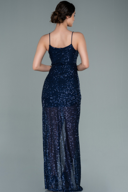 Navy Blue Long Scaly Prom Gown ABU1880