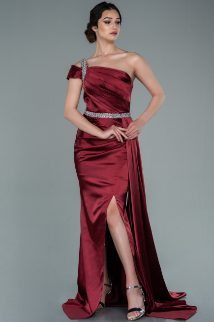 Long Burgundy Satin Evening Dress ABU2363