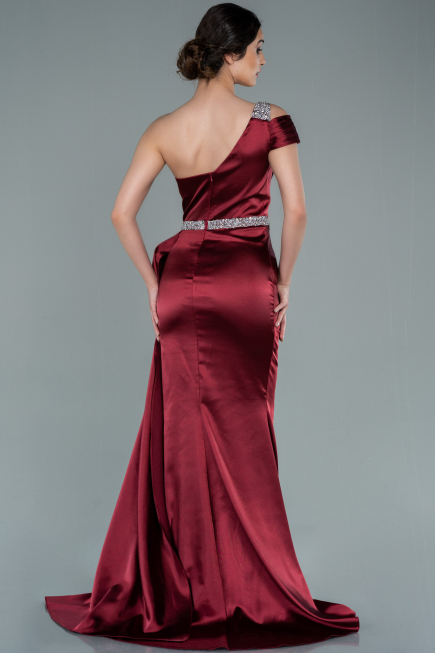 Long Burgundy Satin Evening Dress ABU2363