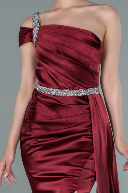Long Burgundy Satin Evening Dress ABU2363