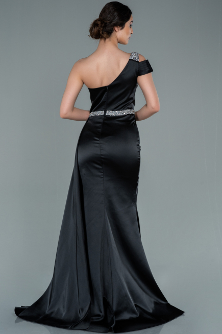 Long Black Satin Evening Dress ABU2363