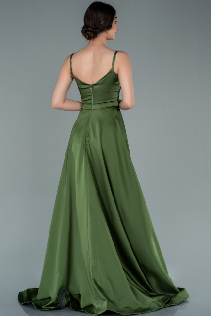 Olive Drab Long Satin Evening Dress ABU1601