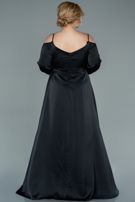 Long Black Satin Plus Size Evening Dress ABU2358