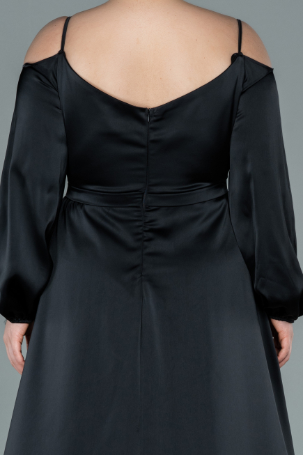 Long Black Satin Plus Size Evening Dress ABU2358