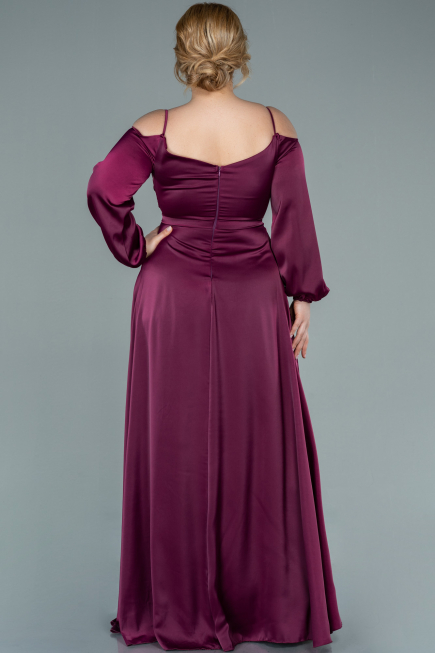 Long Cherry Colored Satin Plus Size Evening Dress ABU2358