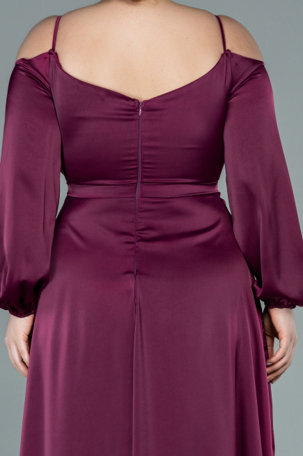 Long Cherry Colored Satin Plus Size Evening Dress ABU2358