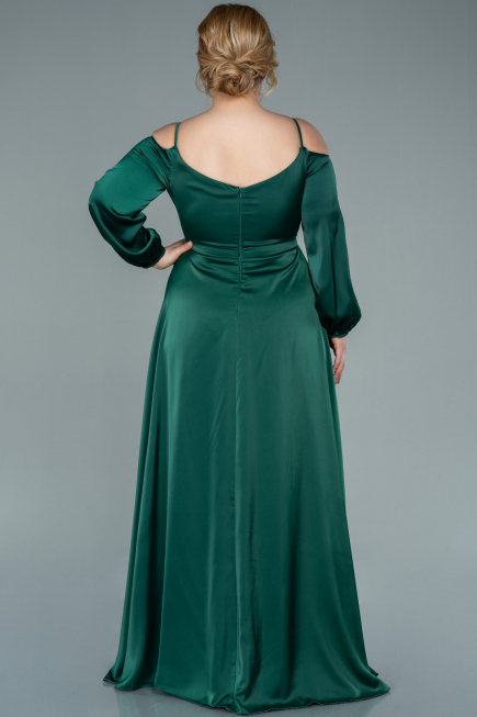 Long Emerald Green Satin Plus Size Evening Dress ABU2358
