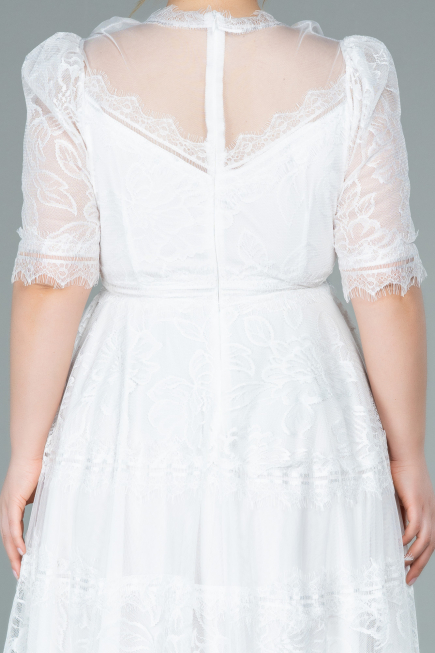 Midi White Dantelle Plus Size Evening Dress ABK1396