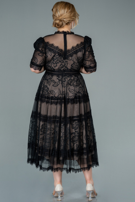 Midi Black Dantelle Plus Size Evening Dress ABK1396