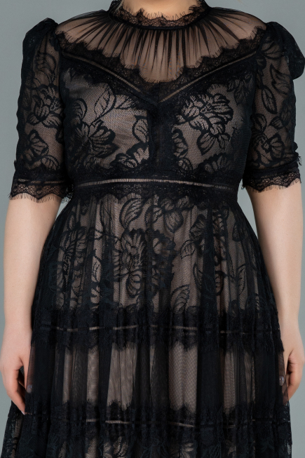 Midi Black Dantelle Plus Size Evening Dress ABK1396