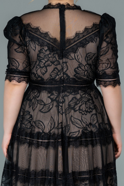 Midi Black Dantelle Plus Size Evening Dress ABK1396