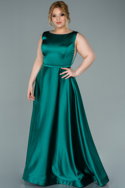 Long Emerald Green Satin Prom Gown ABU2350