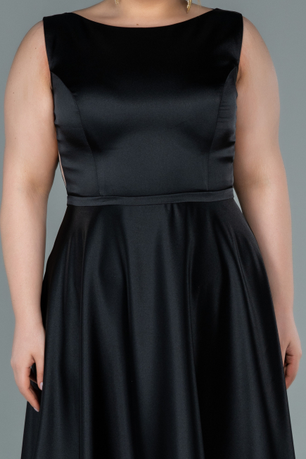 Long Black Satin Plus Size Evening Dress ABU2356
