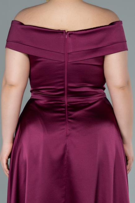 Long Plum Satin Plus Size Evening Dress ABU2355