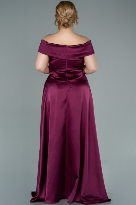 Long Plum Satin Plus Size Evening Dress ABU2355