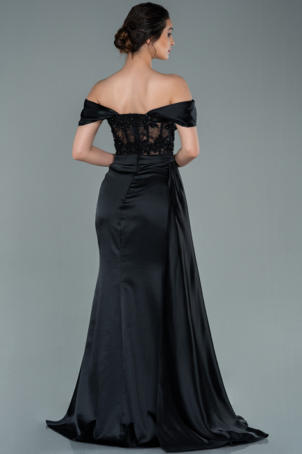 Long Black Satin Evening Dress ABU2374