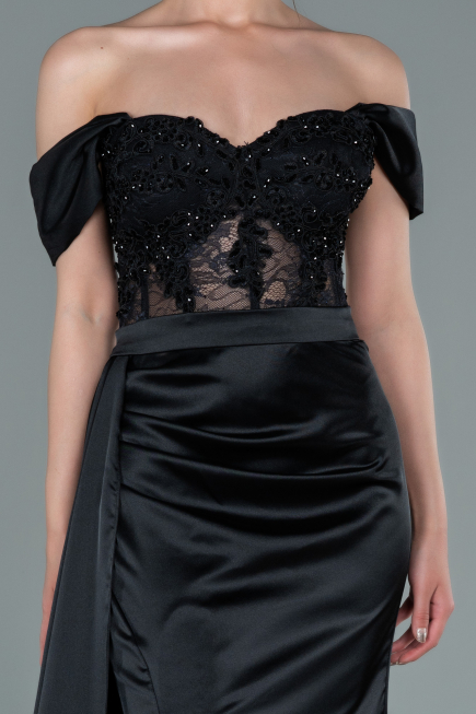 Long Black Satin Evening Dress ABU2374