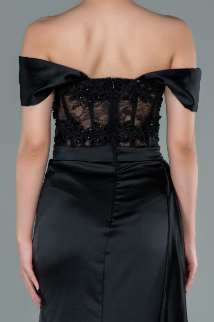 Long Black Satin Evening Dress ABU2374