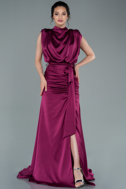 Plum Long Satin Evening Dress ABU2133