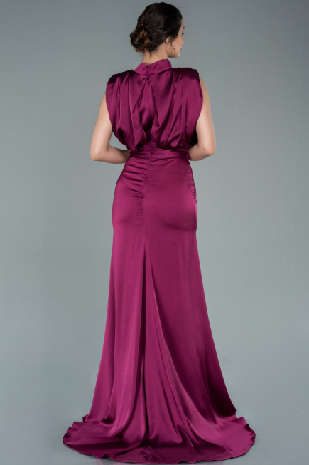 Plum Long Satin Evening Dress ABU2133