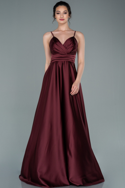 Long Burgundy Satin Prom Gown ABU2375