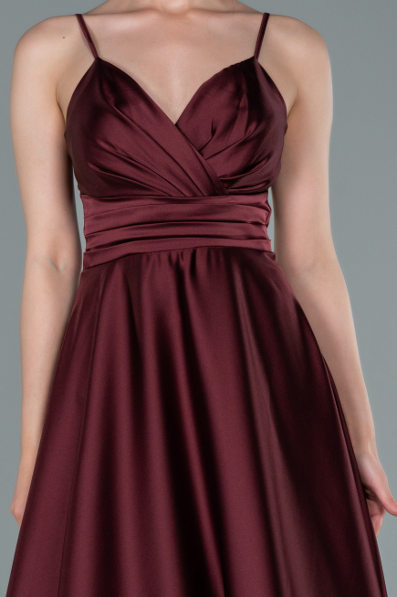 Long Burgundy Satin Prom Gown ABU2375