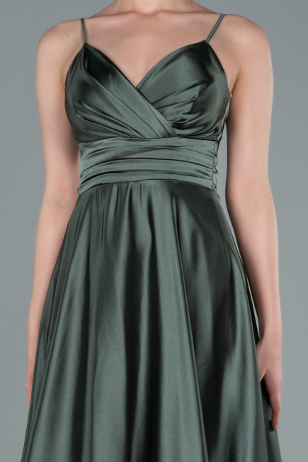 Long Oil Green Satin Prom Gown ABU2375