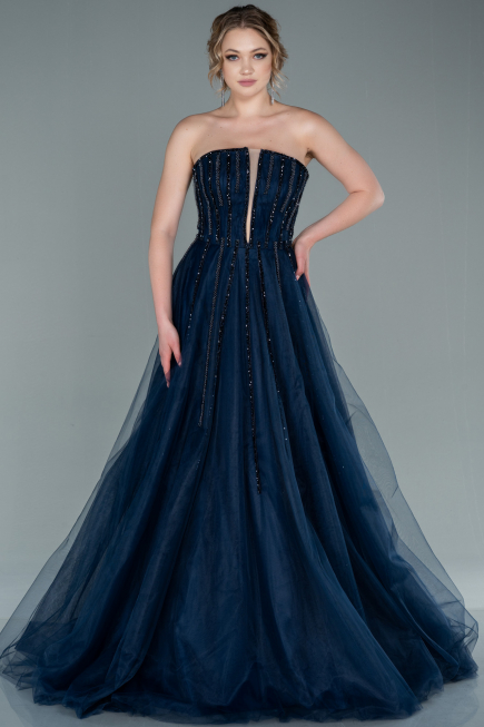 Long Navy Blue Haute Couture ABU2378
