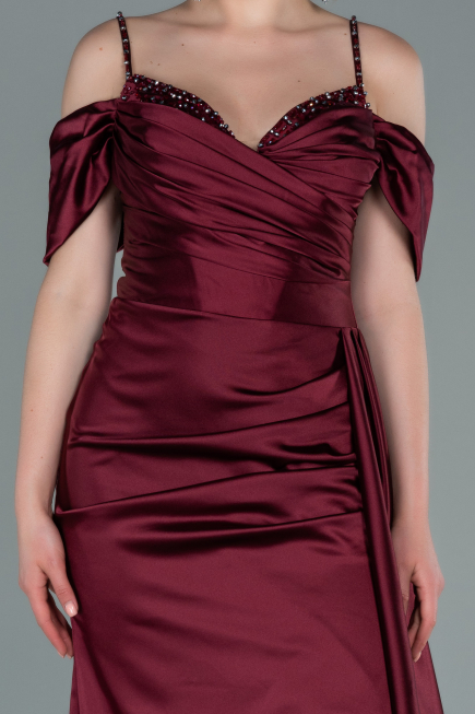 Long Burgundy Satin Evening Dress ABU2379