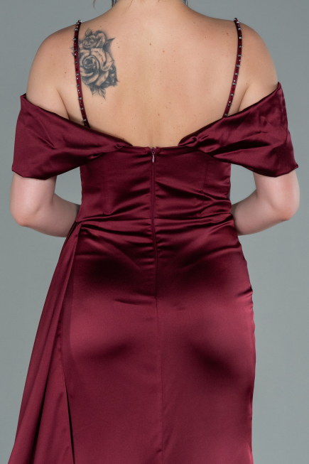 Long Burgundy Satin Evening Dress ABU2379