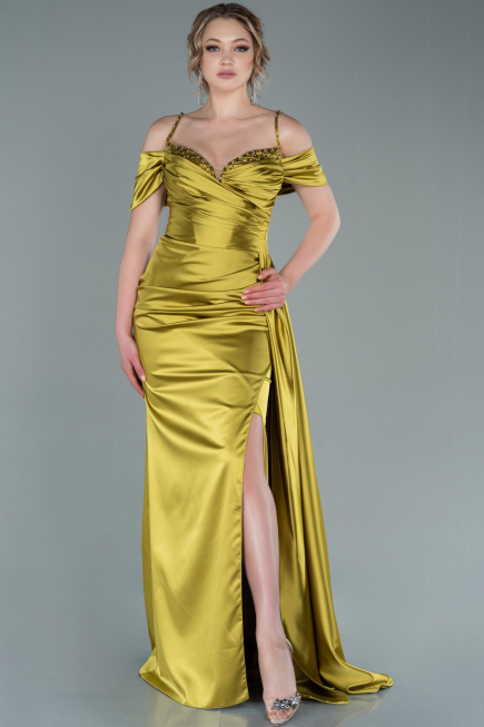 Long Pistachio Green Satin Evening Dress ABU2379