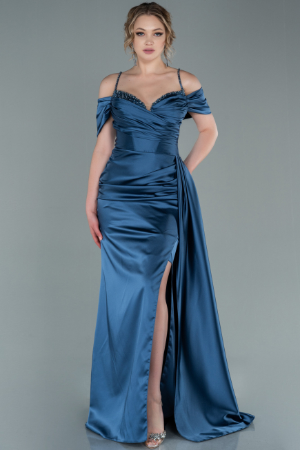 Long Indigo Satin Evening Dress ABU2379