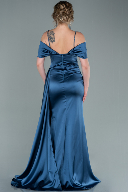 Long Indigo Satin Evening Dress ABU2379
