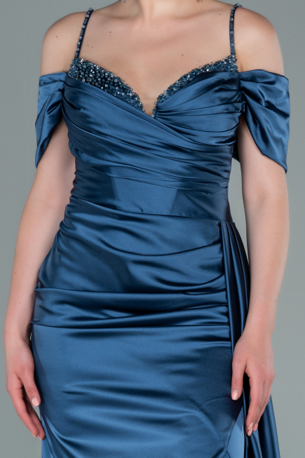 Long Indigo Satin Evening Dress ABU2379