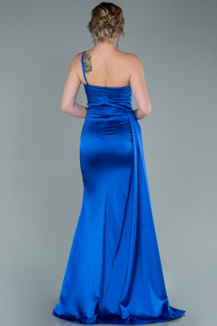 Long Sax Blue Satin Evening Dress ABU2386