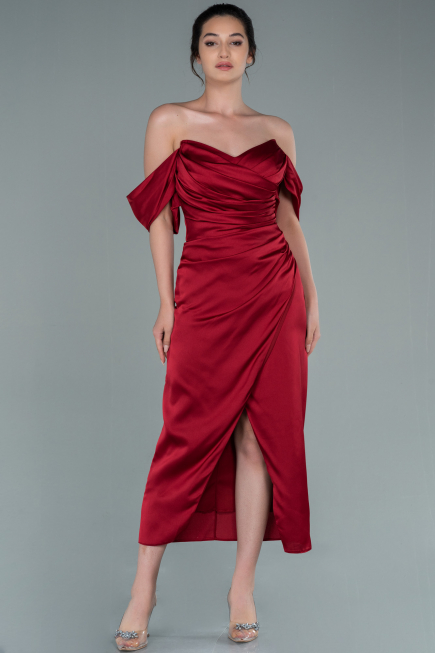 Midi Burgundy Satin Invitation Dress ABK1404