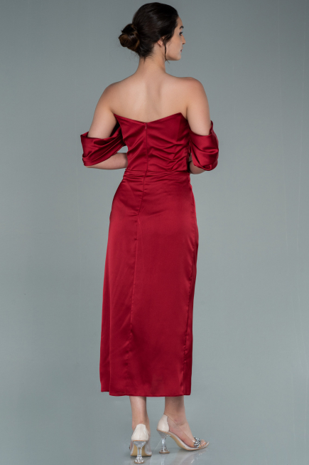 Midi Burgundy Satin Invitation Dress ABK1404
