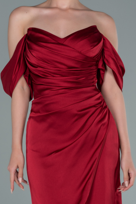 Midi Burgundy Satin Invitation Dress ABK1404