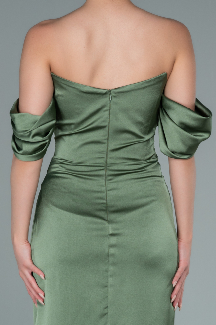 Midi Olive Drab Satin Invitation Dress ABK1404