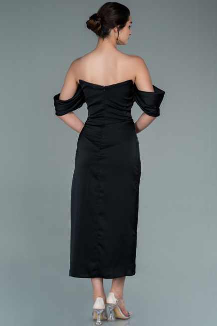 Midi Black Satin Invitation Dress ABK1404