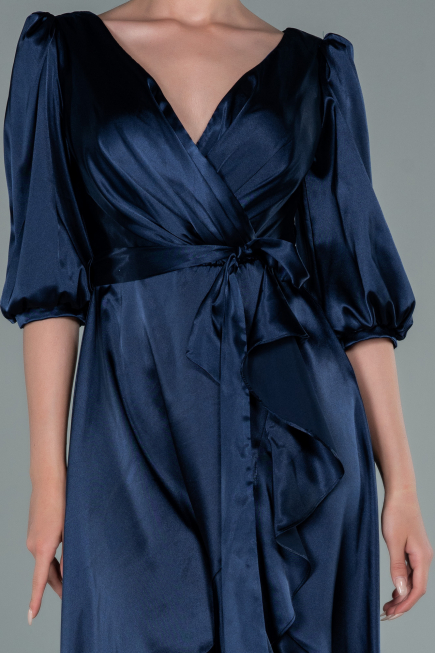 Midi Navy Blue Satin Invitation Dress ABK1409