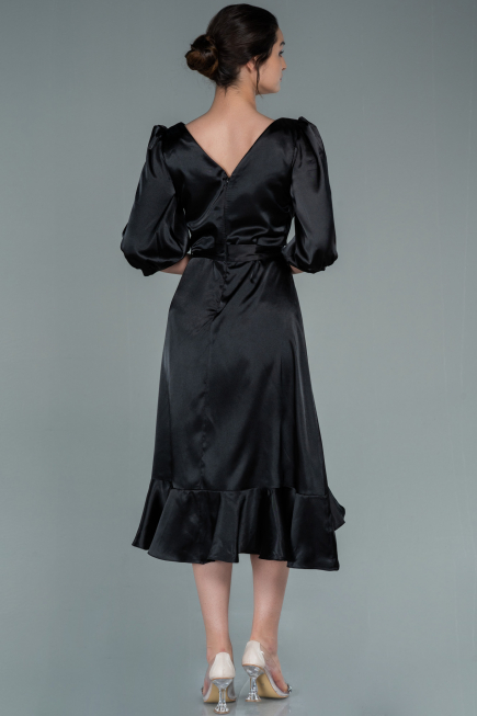 Midi Black Satin Invitation Dress ABK1409