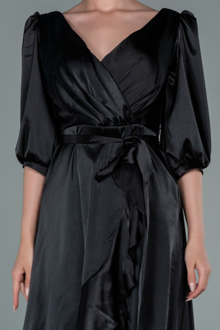 Midi Black Satin Invitation Dress ABK1409