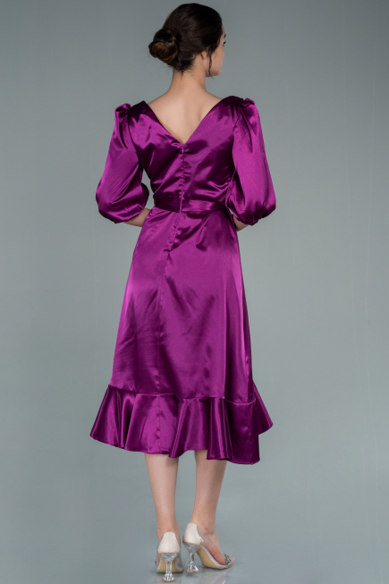 Midi Cherry Colored Satin Invitation Dress ABK1409