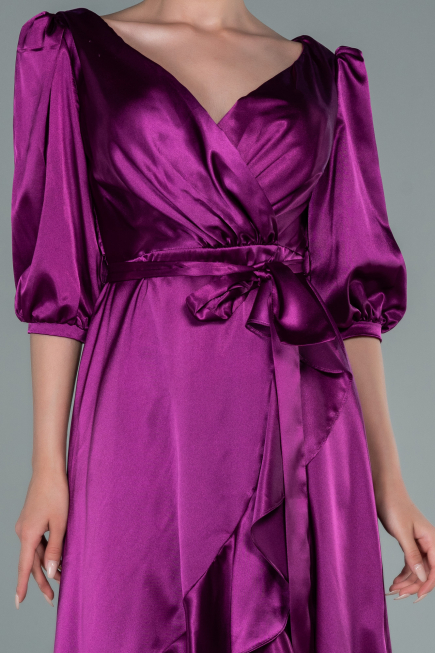 Midi Cherry Colored Satin Invitation Dress ABK1409