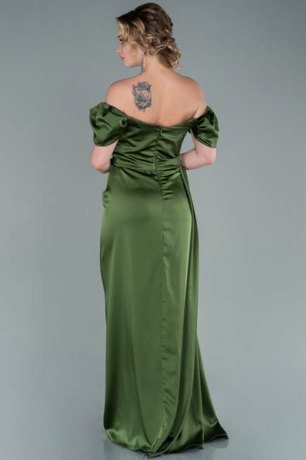 Oil Green Long Satin Engagement Dress ABU1606